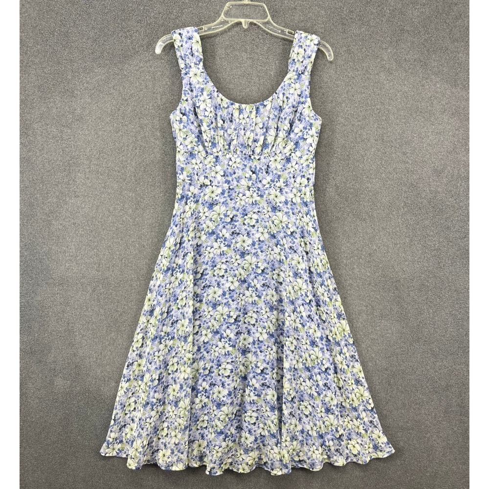 NorthStyle Floral Fit‎ & Flare Dress Womens 4 Blue Ruched Chiffon Midi Summer